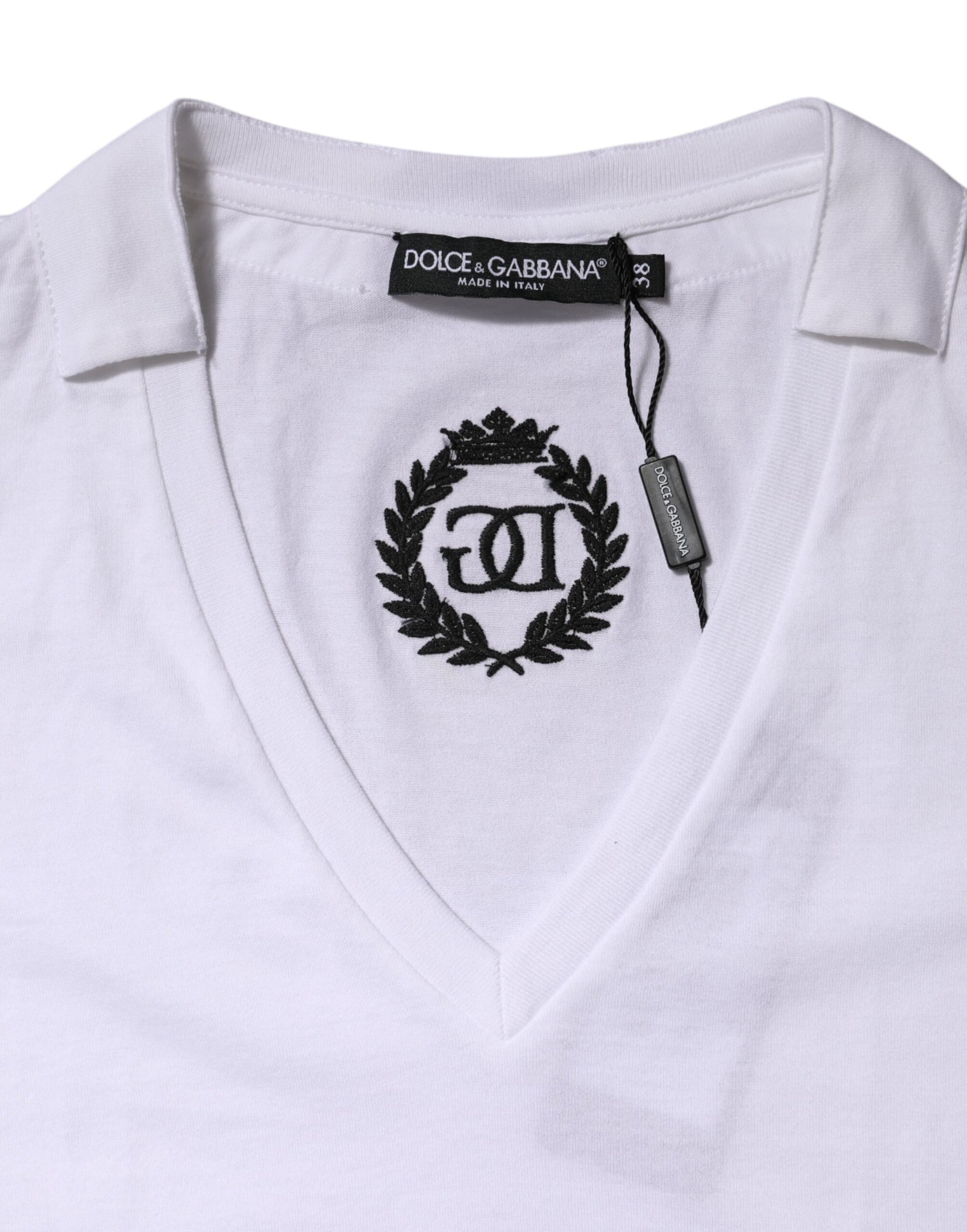 Dolce & Gabbana White Cotton Short Sleeve V-Neck Top T-shirt Dolce & Gabbana