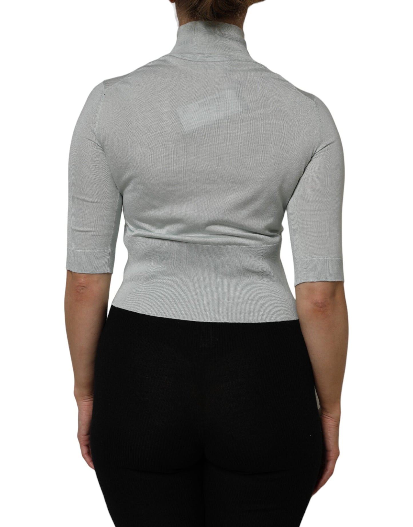 Dolce & Gabbana Light Green Silk Turtleneck 3/4 Sleeves Top Dolce & Gabbana