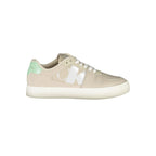 Calvin Klein beige polyurethane women's sneaker with white sole and minimalist design, showcasing casual athletic style.