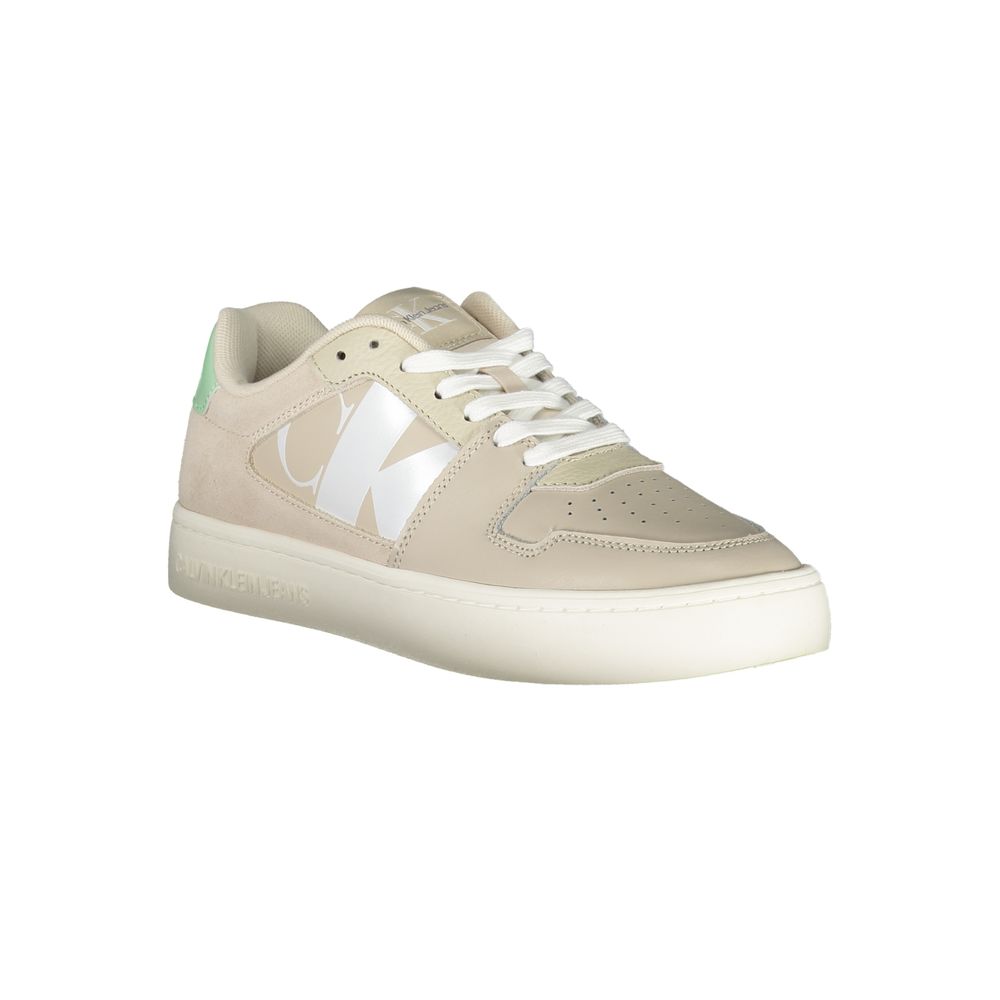 Beige Calvin Klein women's sneaker with polyurethane upper, stylish casual shoe with white rubber sole and minimalist design.