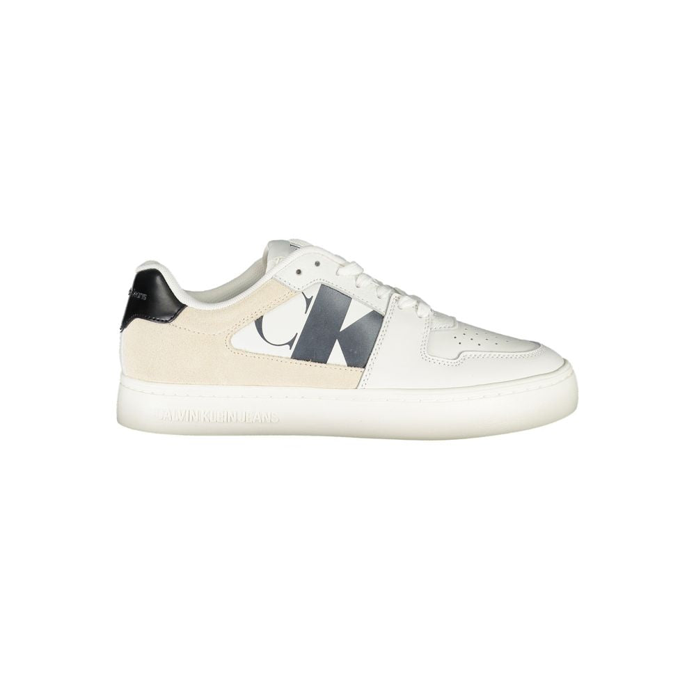 White Calvin Klein polyurethane women's sneakers with sleek design and casual comfort, perfect for everyday wear.