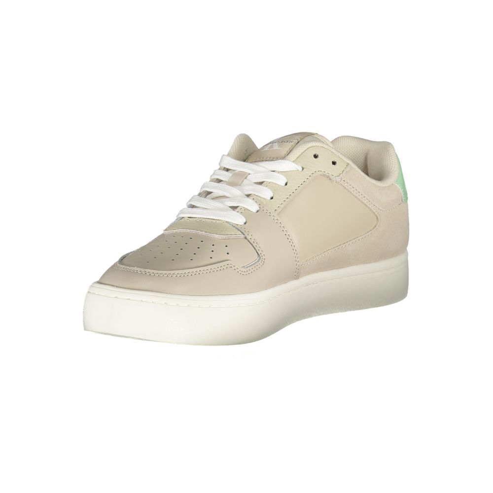 Beige Calvin Klein women's sneaker with polyurethane upper and white rubber sole, casual athletic footwear.