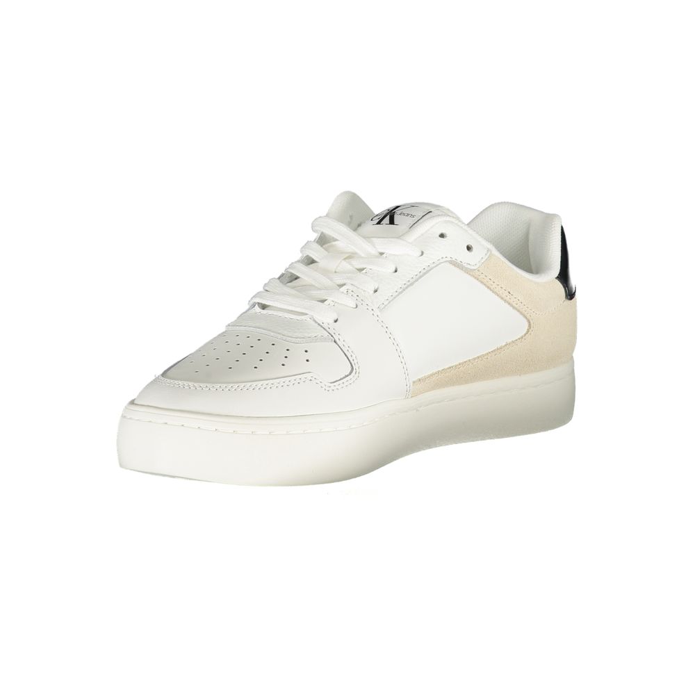 White Calvin Klein polyurethane women's sneaker with sleek design and rubber sole, perfect for casual and sporty outfits.