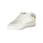 White Calvin Klein polyurethane women's sneaker with sleek design and rubber sole, perfect for casual and sporty outfits.