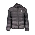 North Sails black polyamide men's jacket displayed on a hanger, showing the sleek design and lightweight fabric.
