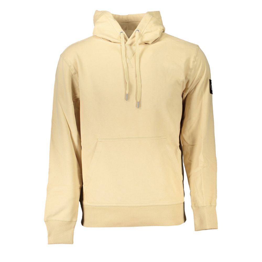 Beige cotton men's sweatshirt by Calvin Klein, featuring a classic crewneck and minimal branding, displayed on a neutral background.
