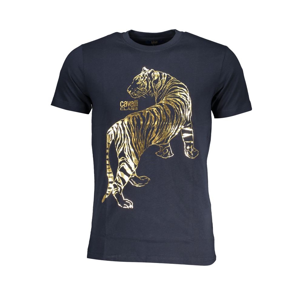 Cavalli Class Blu cotton men's T-shirt with a classic crew neck and short sleeves, featuring subtle brand detailing.