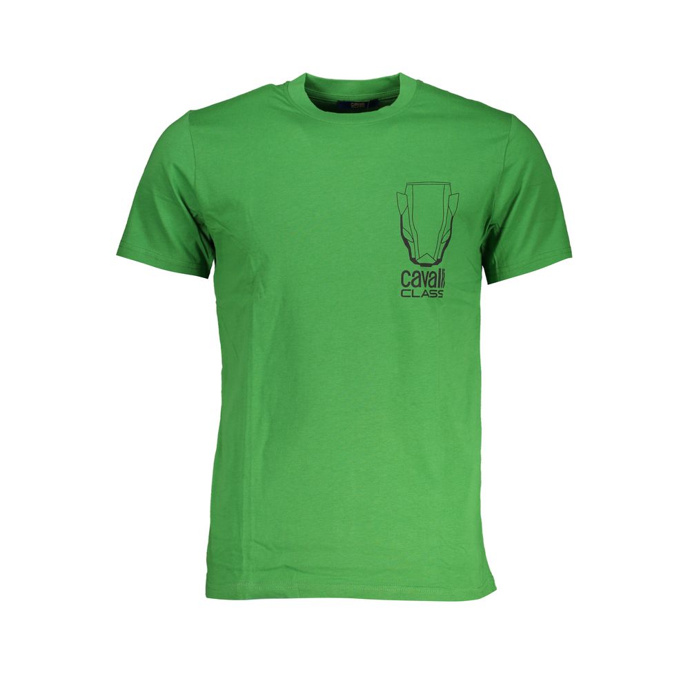 Cavalli Class Verde cotton men's T-shirt with round neckline and short sleeves, featuring a simple, clean design.