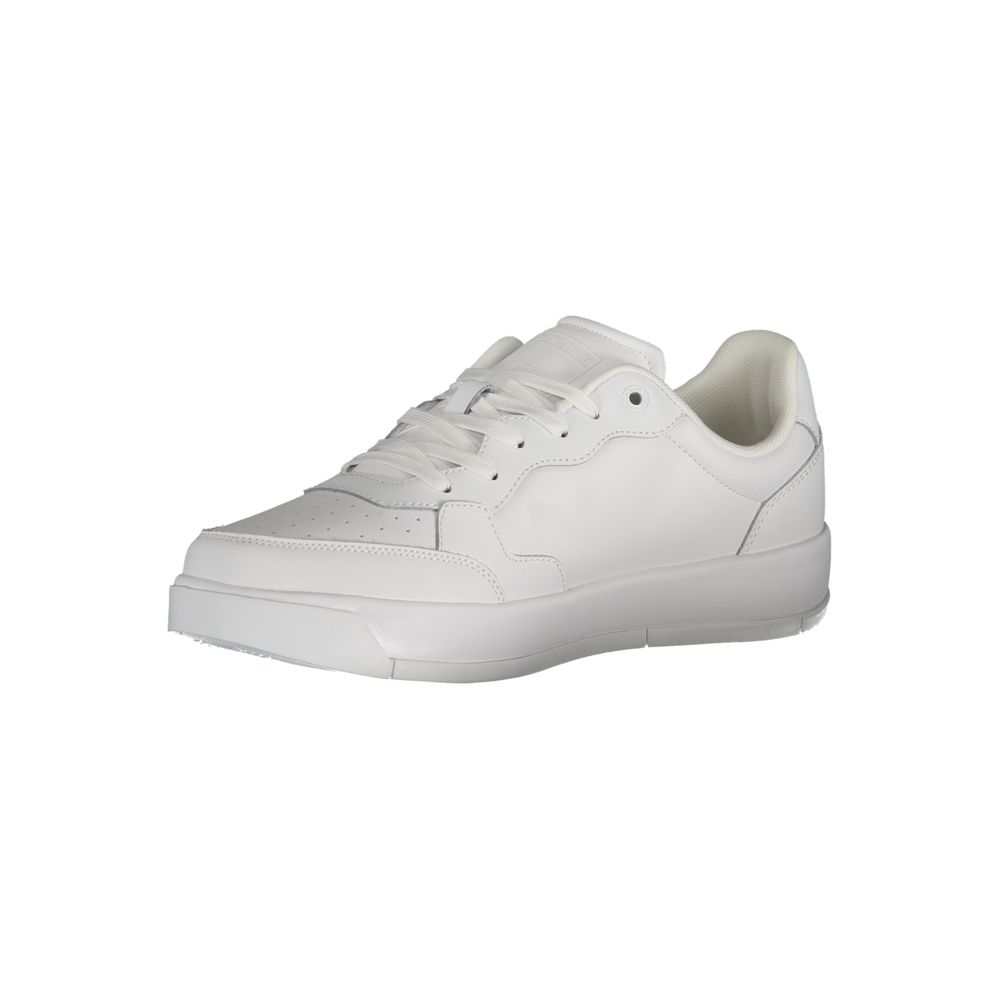 White Tommy Hilfiger men's sneaker made of polyurethane with a sleek design and casual style.