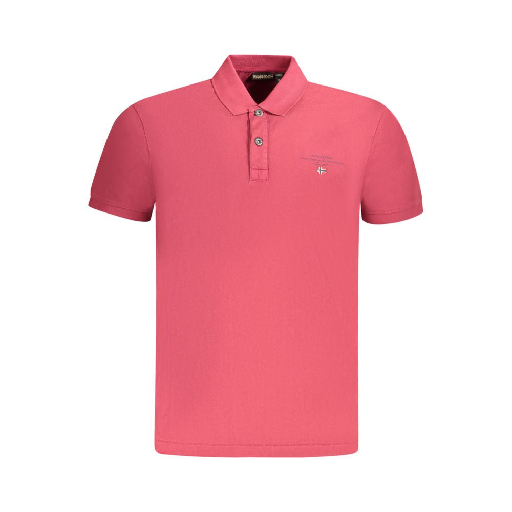 Napapijri Rosso cotton men's polo shirt in blue with a classic collar and short sleeves, displayed on a hanger.