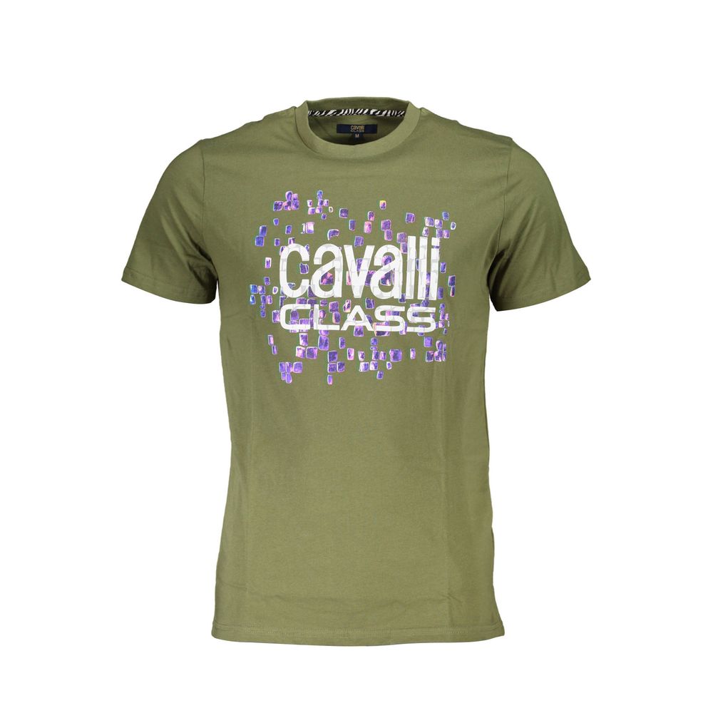 Cavalli Class Verde cotton men's T-shirt with short sleeves and round neckline, featuring a casual fit and clean design.