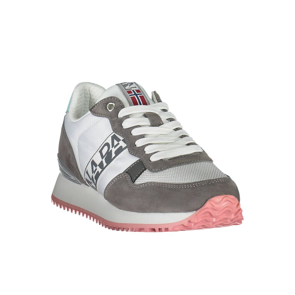 White Napapijri polyester women’s sneaker with sleek design and comfortable fit, shown from a side view.