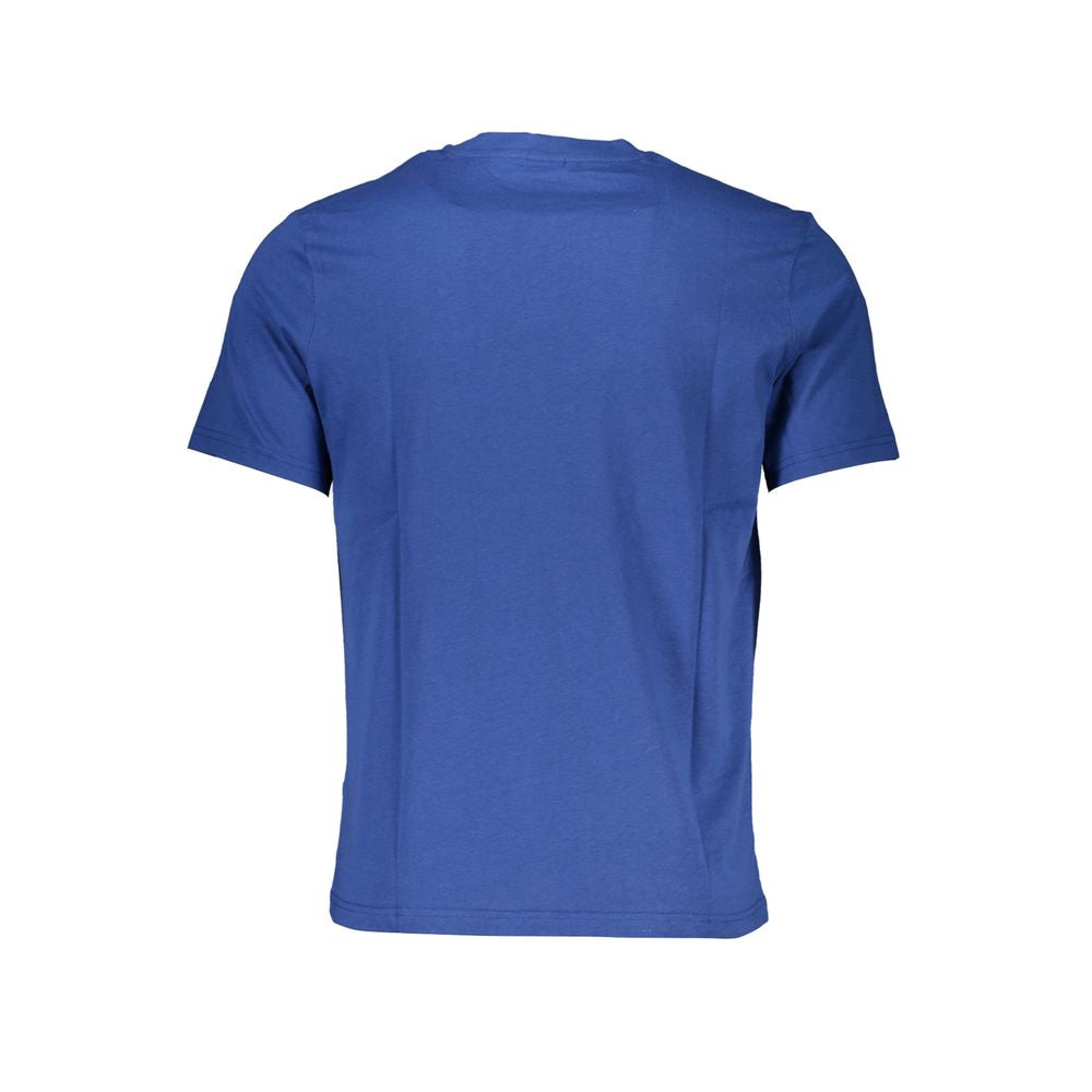 North Sails blue cotton men's T-shirt displayed flat, showcasing its casual design and fabric texture.