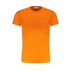 Trussardi orange cotton men's T-shirt with a round neckline and short sleeves, featuring the brand logo on the chest.