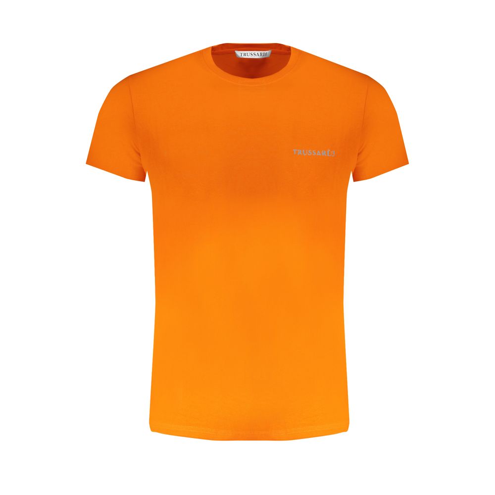 Trussardi orange cotton men's T-shirt with a round neckline and short sleeves, featuring the brand logo on the chest.