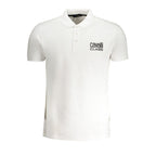 Cavalli Class Bianco Cotton men's polo shirt with a classic collar and short sleeves, displayed flat on a white background.