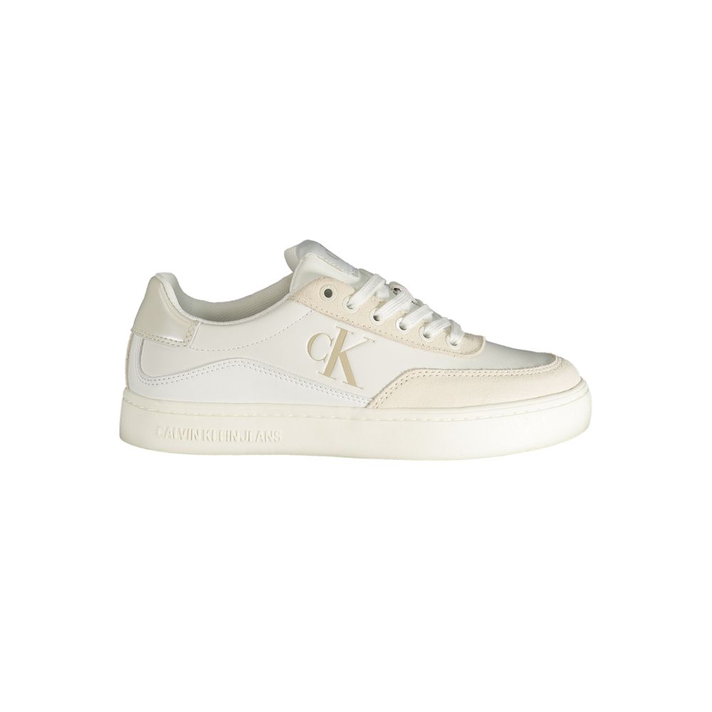 Calvin Klein Bianco women's polyurethane sneakers with white design and sleek style, shown on a clean white background.