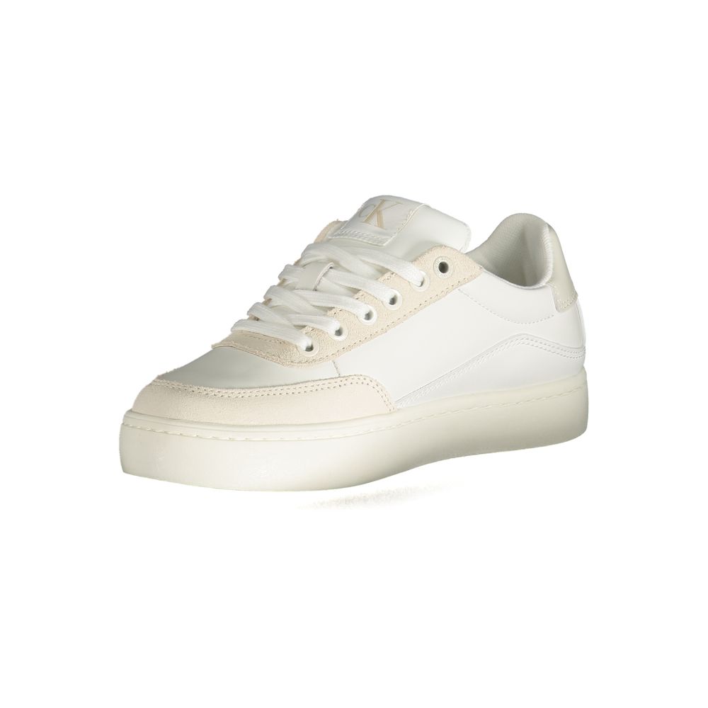 Calvin Klein Bianco women's polyurethane sneakers with white laces and sleek design, casual footwear for everyday wear.