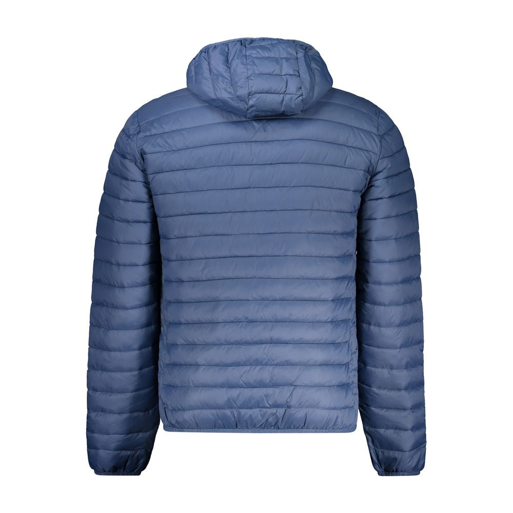 North Sails Blu Poliammide men's jacket hanging on a hanger, showcasing its lightweight, waterproof design and stylish navy blue color.
