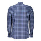 North Sails Azzurro cotton men's shirt displayed on a hanger, featuring a classic design with blue and white striped pattern.