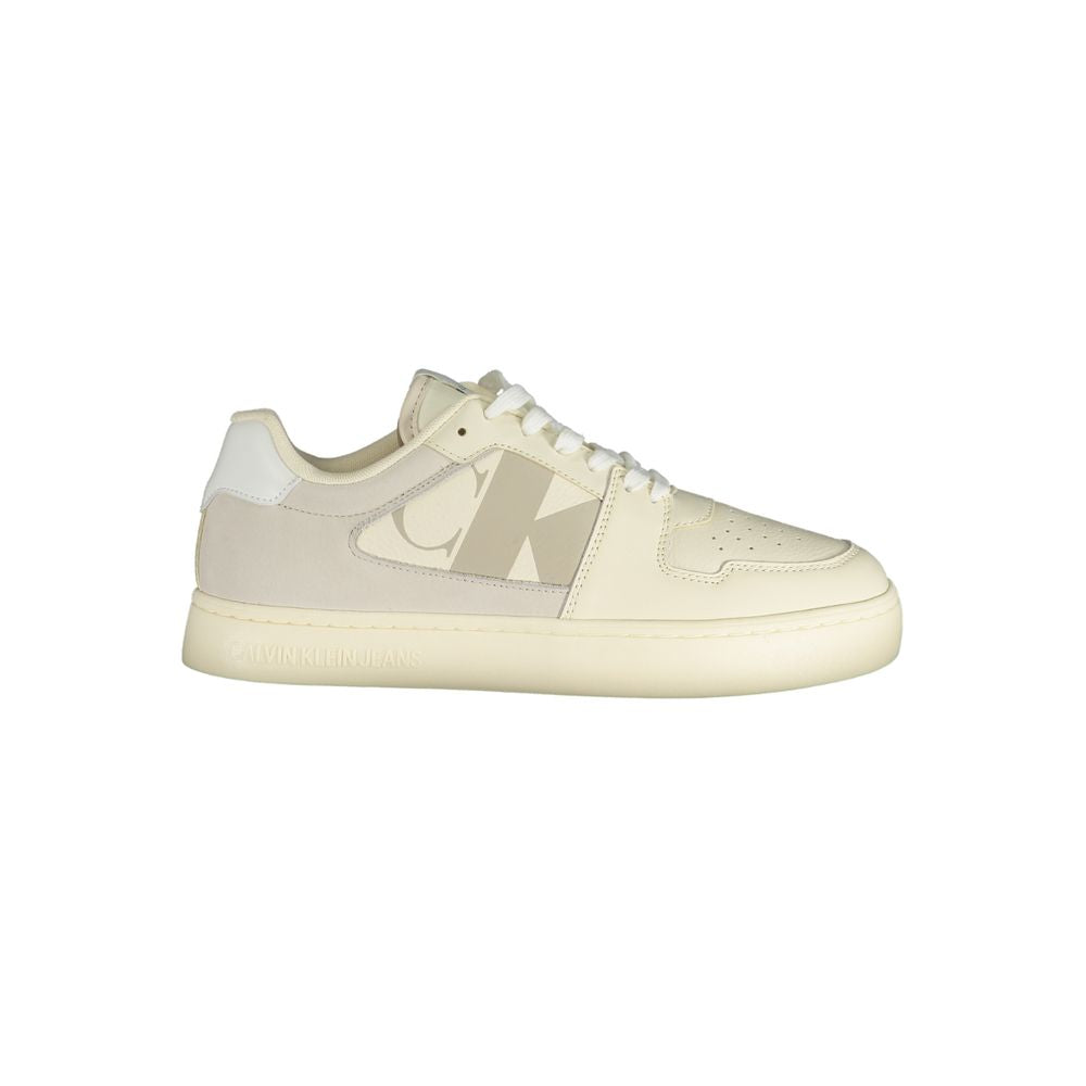 Calvin Klein Bianco polyurethane men's sneaker featuring white design, cushioned sole, and sleek sporty look.