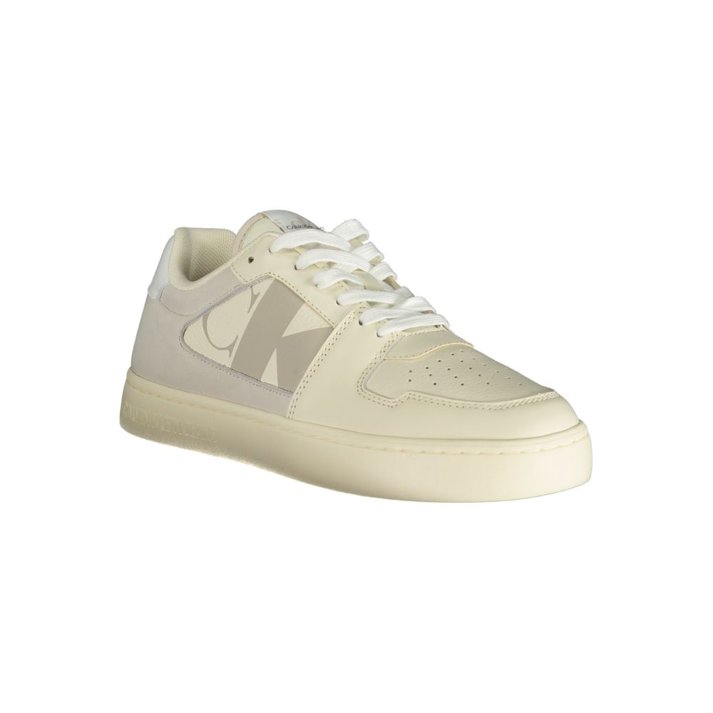 Calvin Klein Bianco polyurethane men's sneaker with white design and sleek styling, featuring lace-up closure and modern athletic look.