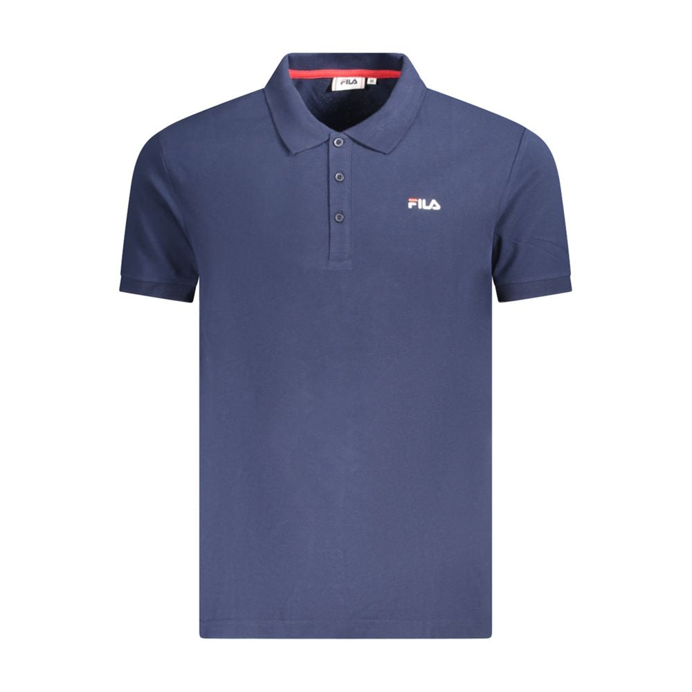 Fila blue cotton men's polo shirt displayed on a hanger, featuring a classic collar and short sleeves.