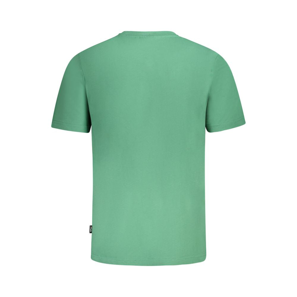 Green cotton men's T-shirt by Fila with a classic crew neck and short sleeves, displayed on a neutral background.