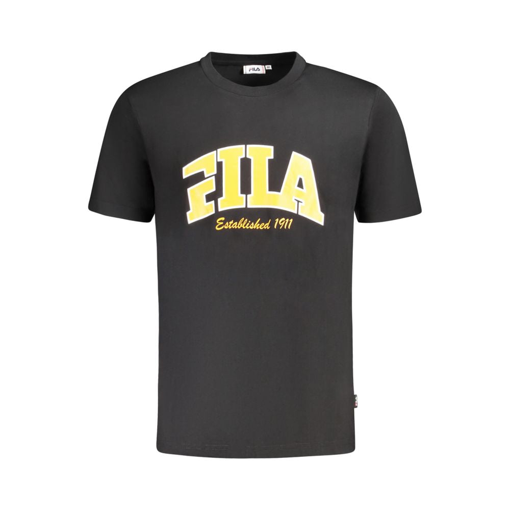Black cotton Fila men's T-shirt with crew neck and short sleeves, featuring the Fila logo on the chest.