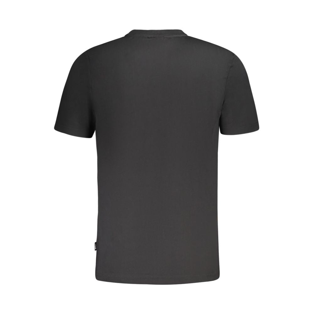 Black cotton men's T-shirt by Fila with a classic fit and subtle branding, displayed flat on a white background.