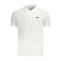 White cotton men's polo shirt by Fila, featuring a classic collar and button placket on a plain background.