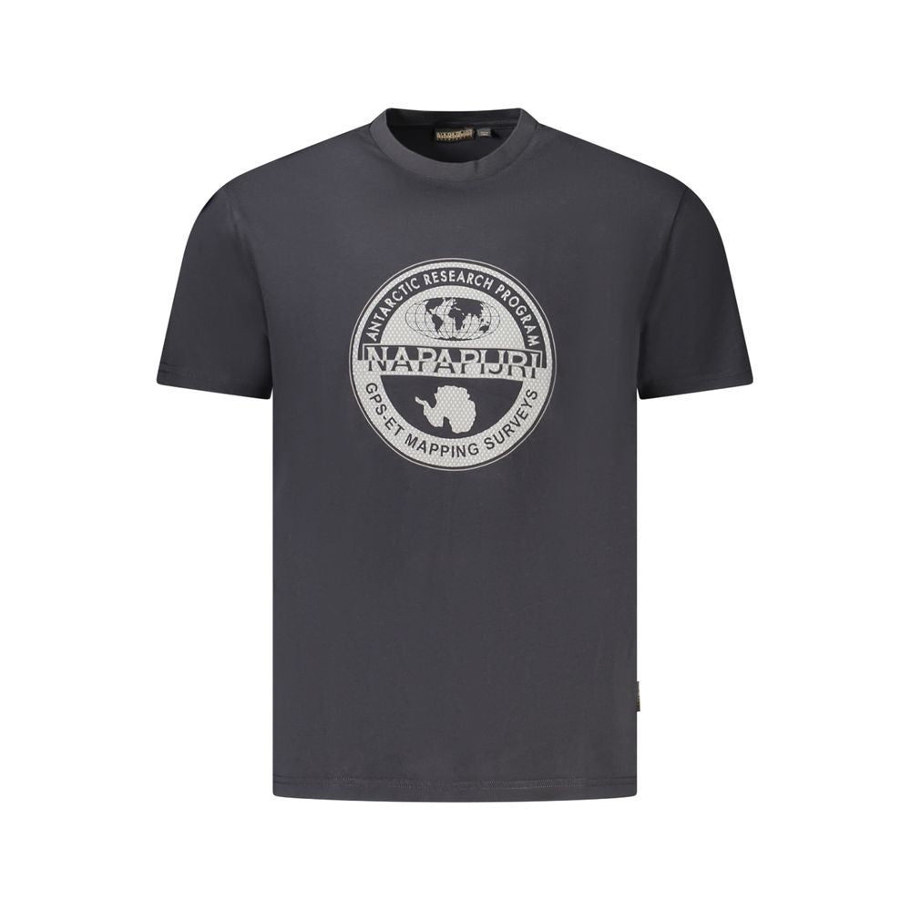 Black cotton Napapijri men's T-shirt with short sleeves and crew neckline, displayed flat on a white background.