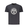 Black cotton Napapijri men's T-shirt with short sleeves and crew neckline, displayed flat on a white background.