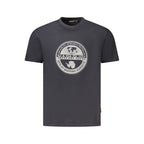 Black cotton Napapijri men's T-shirt with short sleeves and crew neckline, displayed flat on a white background.