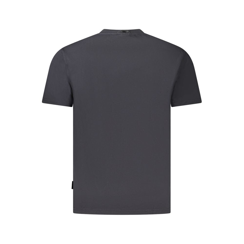 Black cotton men's T-shirt by Napapijri, featuring a classic fit and short sleeves, displayed flat with a simple background.
