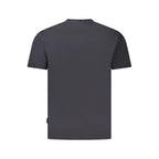 Black cotton men's T-shirt by Napapijri, featuring a classic fit and short sleeves, displayed flat with a simple background.