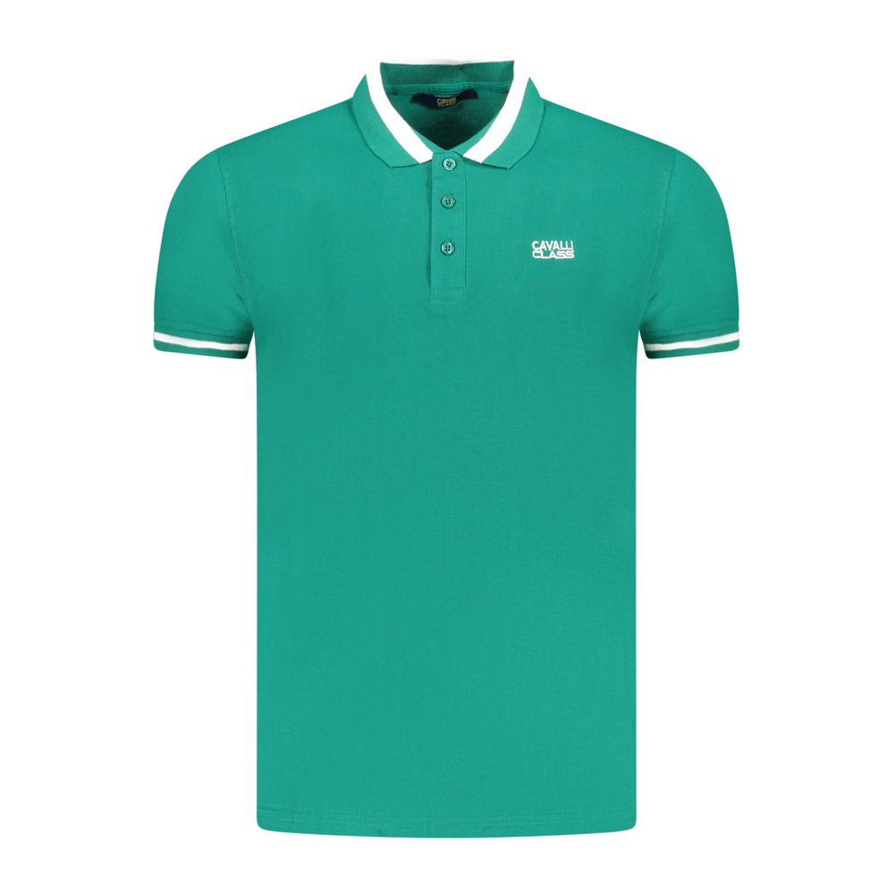 Cavalli Class Verde cotton men's polo shirt with a classic collar and short sleeves, featuring subtle branding details.