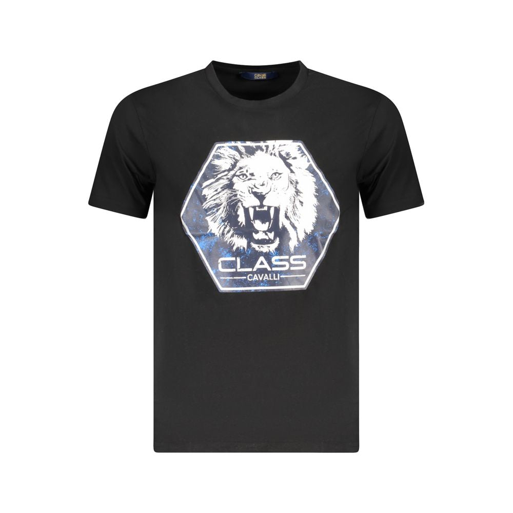 Black cotton men's T-shirt by Cavalli Class featuring a classic fit and subtle branding, shown on a plain background.