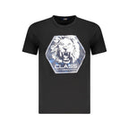 Black cotton men's T-shirt by Cavalli Class featuring a classic fit and subtle branding, shown on a plain background.