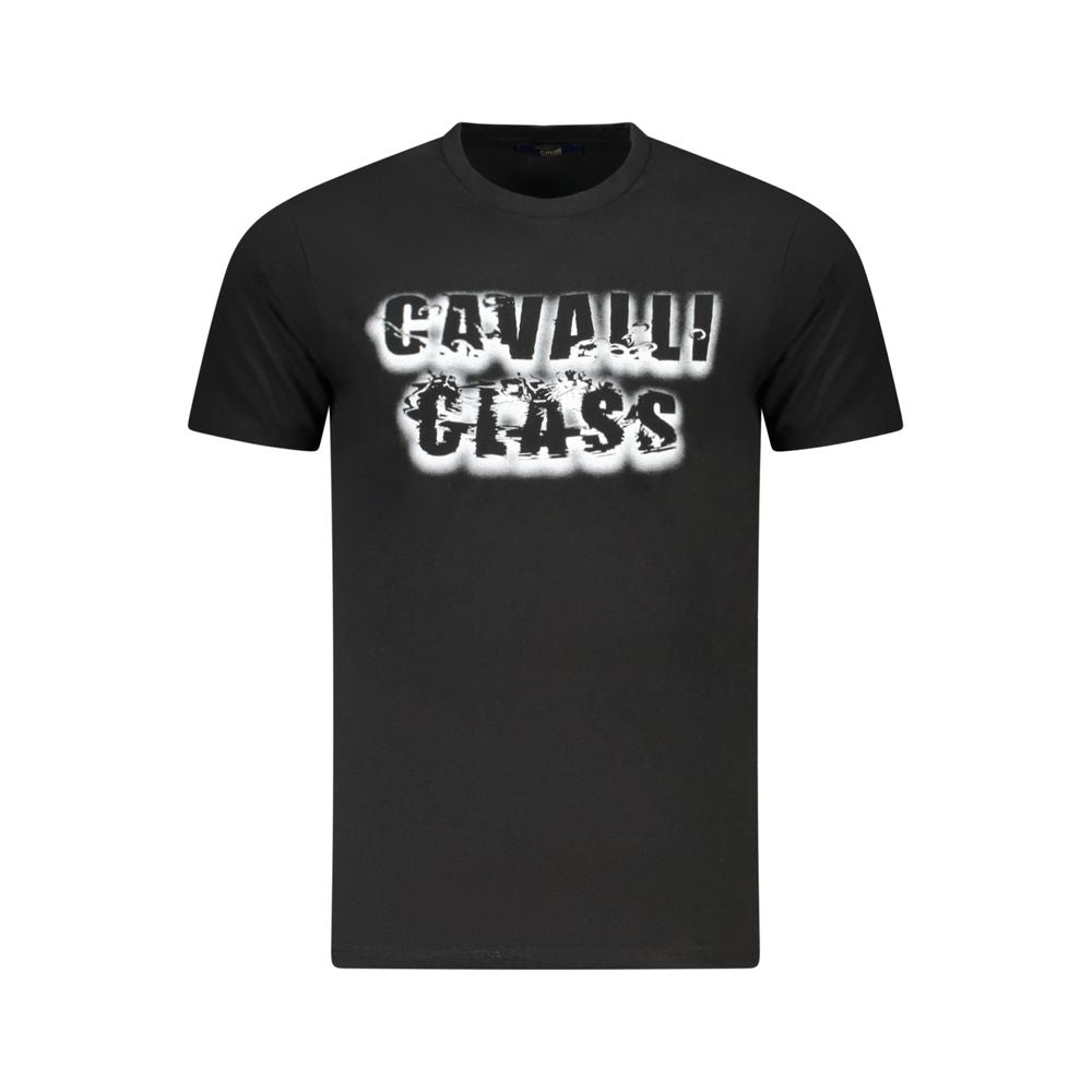 Black Cavalli Class cotton men's T-shirt displayed flat, showcasing the classic crew neck and minimalist design.