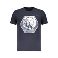 Cavalli Class Blu cotton men's T-shirt with a round neckline and short sleeves, featuring a simple, stylish design.