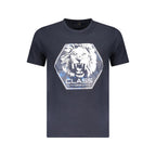 Cavalli Class Blu cotton men's T-shirt with a round neckline and short sleeves, featuring a simple, stylish design.