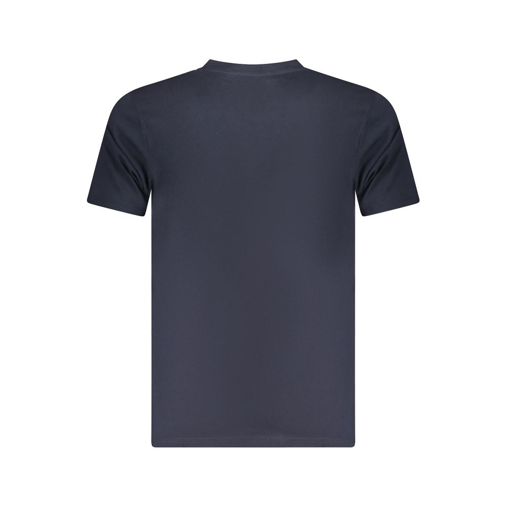 Cavalli Class Blu cotton men's T-shirt with round neckline and short sleeves, featuring a subtle logo detail.