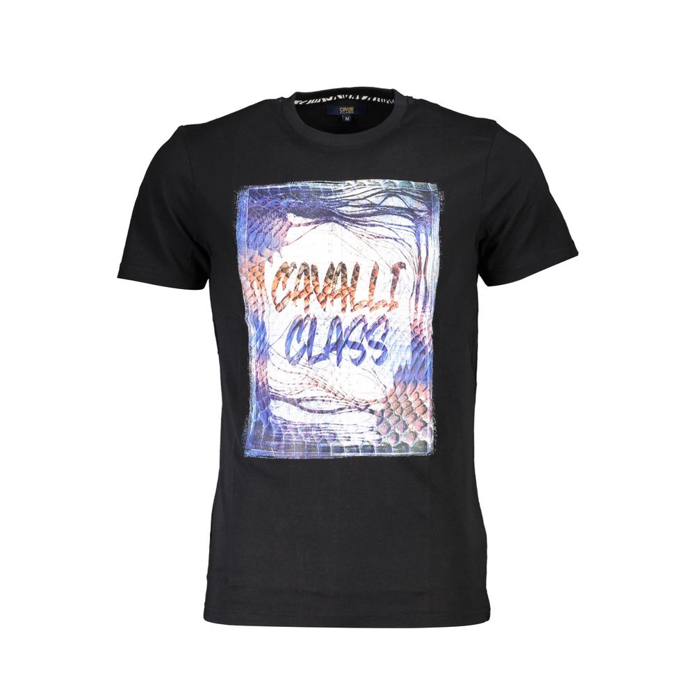 Black Cavalli Class men's cotton T-shirt with a classic fit and round neckline, shown on a plain background.