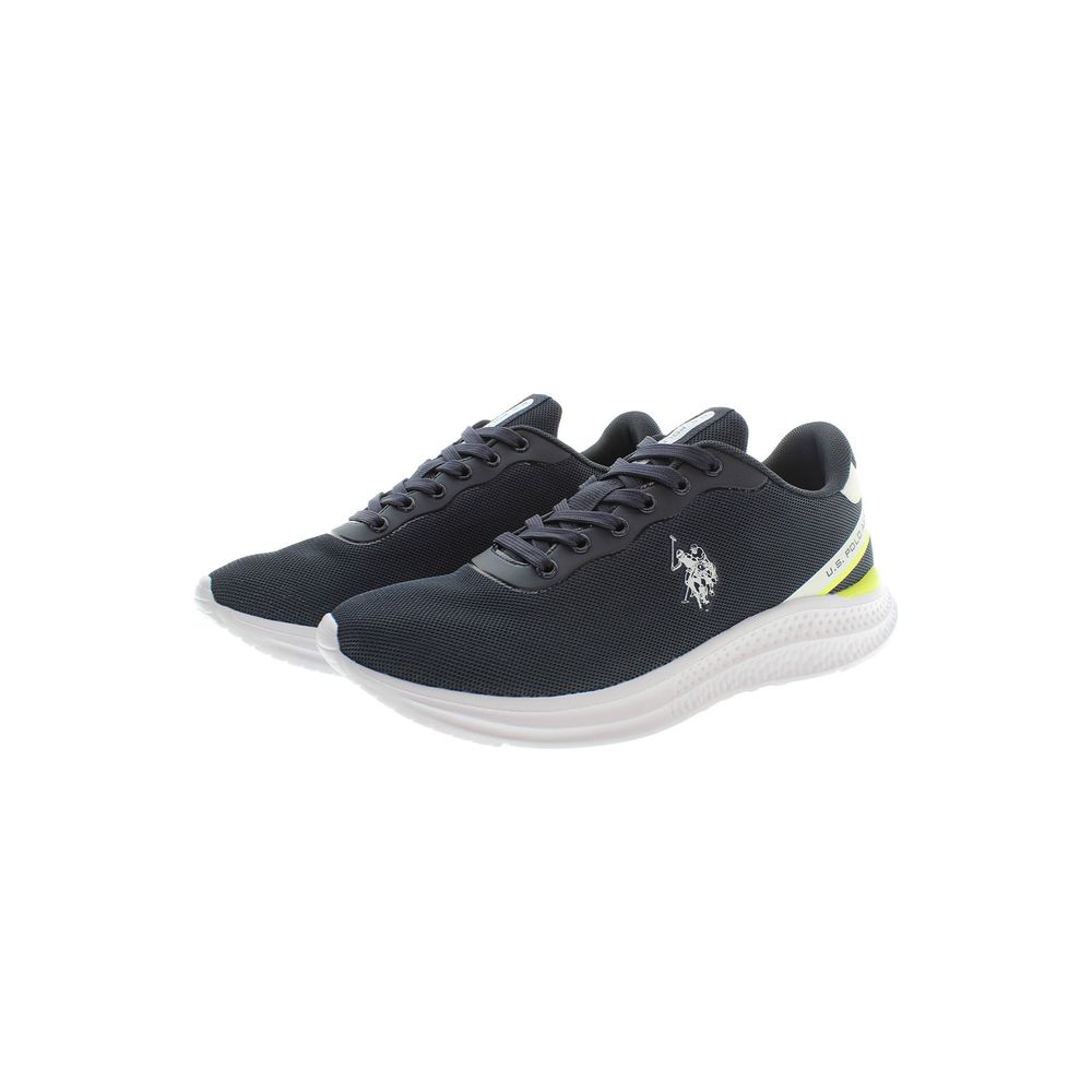 Blue polyester U.S. POLO ASSN. men's sneaker with white sole and lace-up design, showcasing casual athletic footwear.
