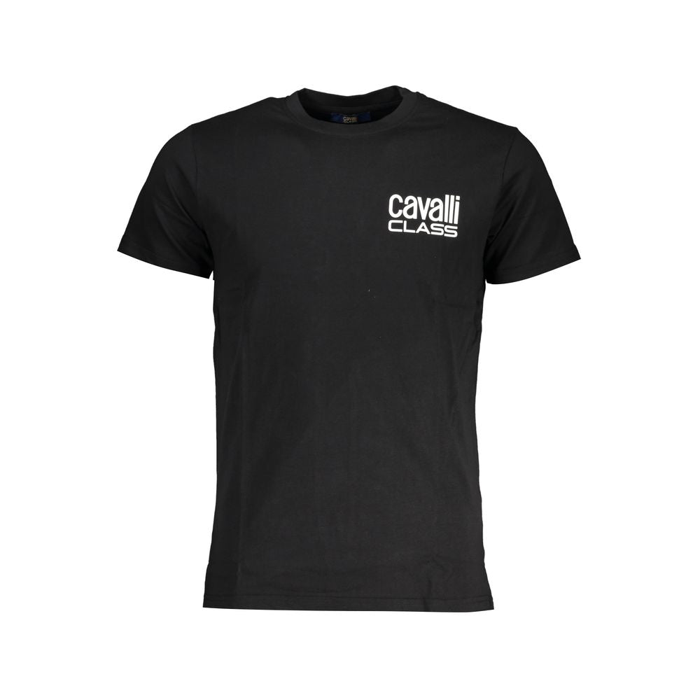 Black cotton men's T-shirt by Cavalli Class, featuring a classic crew neck and simple design, perfect for casual wear.