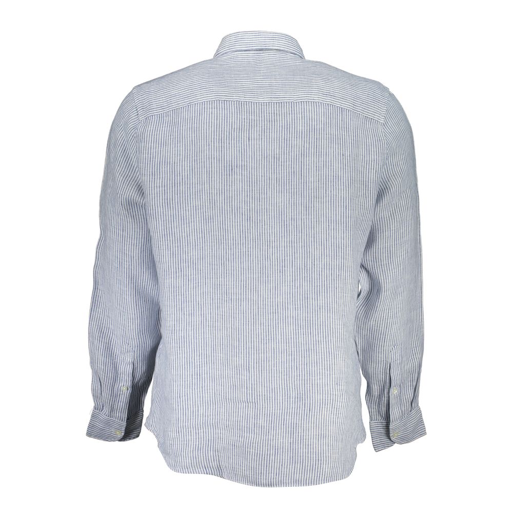 North Sails blue linen men's shirt displayed flat showing collar, buttons, and textured fabric for a casual, stylish look.