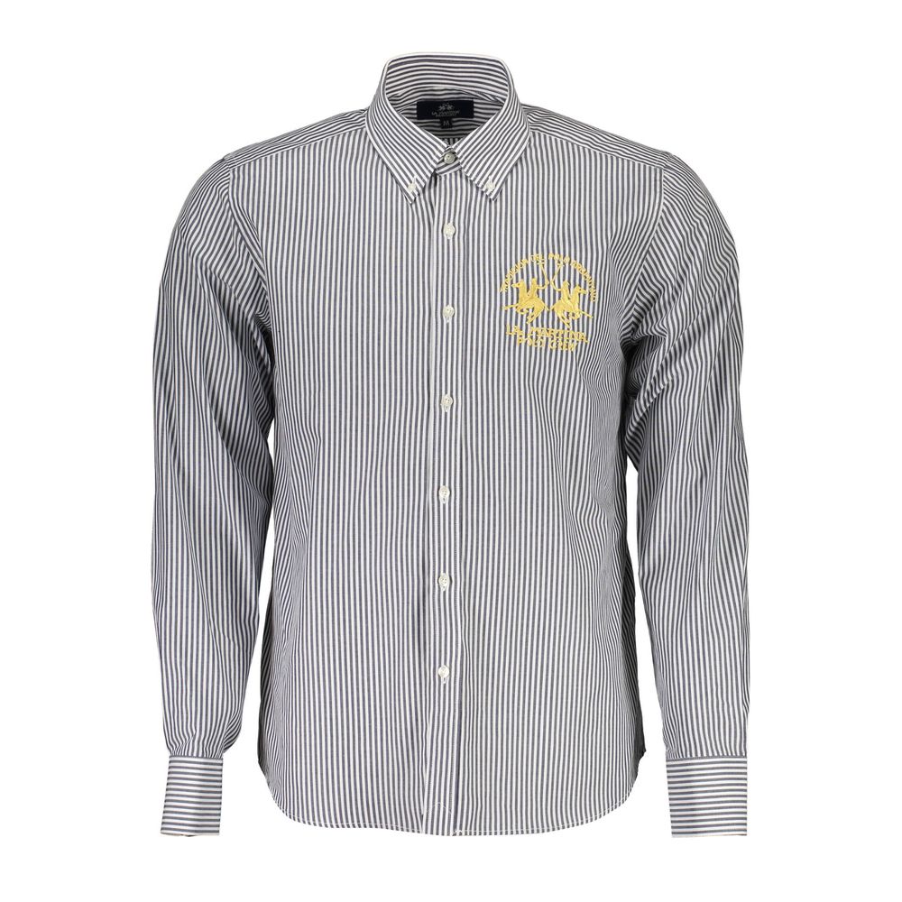 La Martina men's blue cotton shirt with button-down collar and long sleeves, casual style for everyday wear.