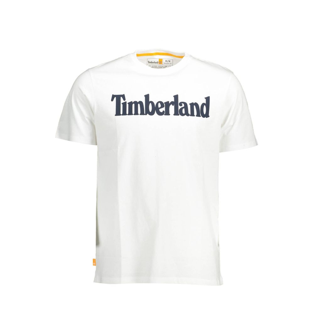 Timberland Bianco Organic Cotton men's T-shirt in white, showing a close-up of the soft fabric and classic fit.