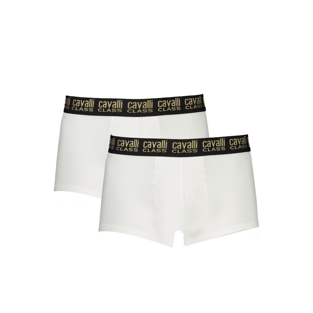 White cotton men's boxer briefs by Cavalli Class featuring a comfortable fit and sleek design.